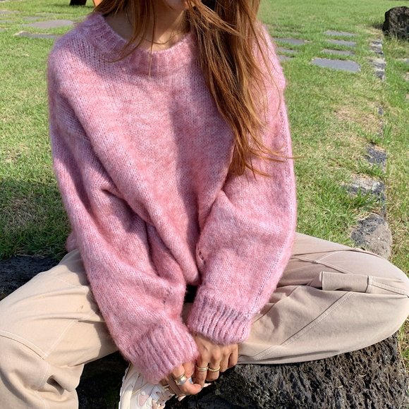 Round Wool Knit (Pink) - Latest Korean Fashion - Picture 3 of 6